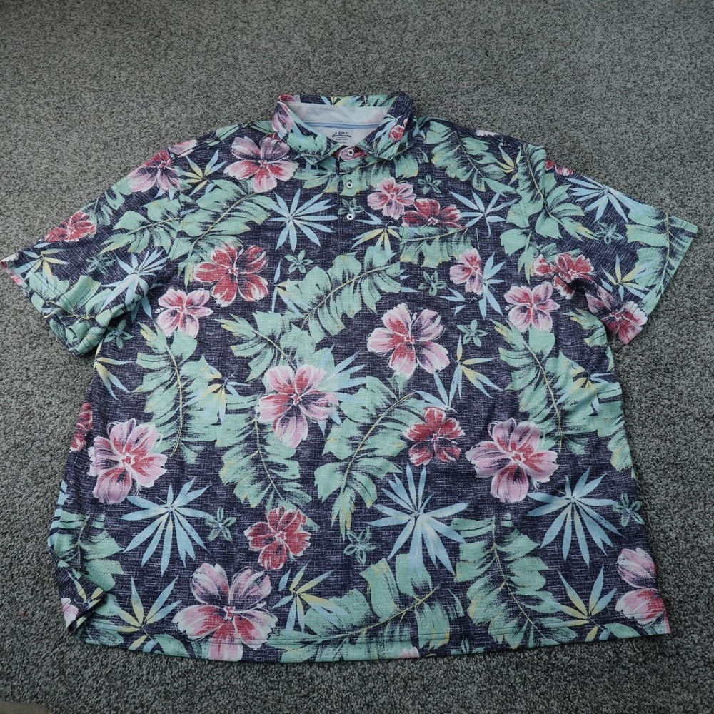 Izod Polo Shirt Mens 3XLT Saltwater Tropical Floral Hawaiian Performance Golf